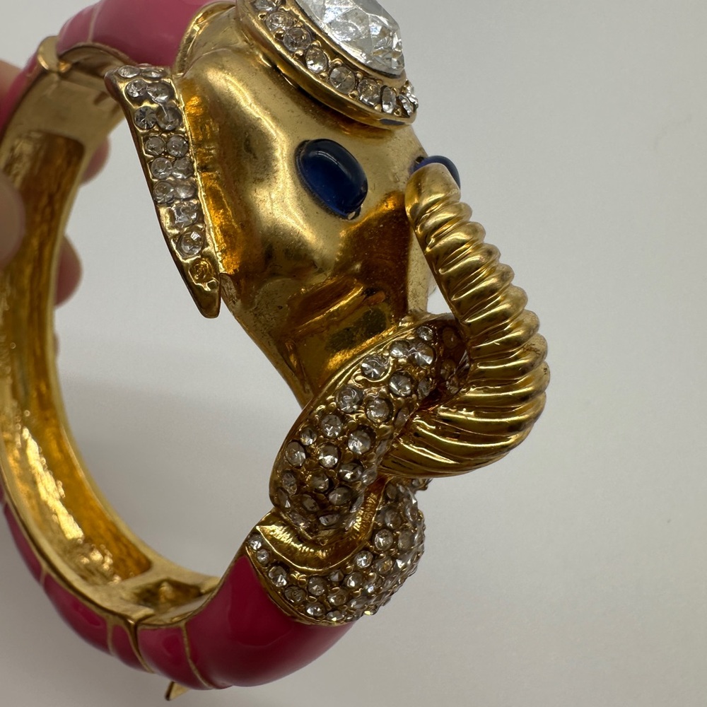 J Crew Gold and Pink Elephant Bangle Bracelet